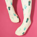 Light brown beige compression socks with a cactus pattern