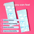 Light blue compression socks with cloud pattern folded in half showing cuffs