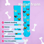 Teal knee-high compression socks with dog patterns flaylay