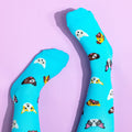 Teal knee high compression socks with dog pattern