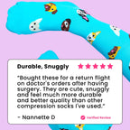 Teal knee-high compression socks with dog patterns review