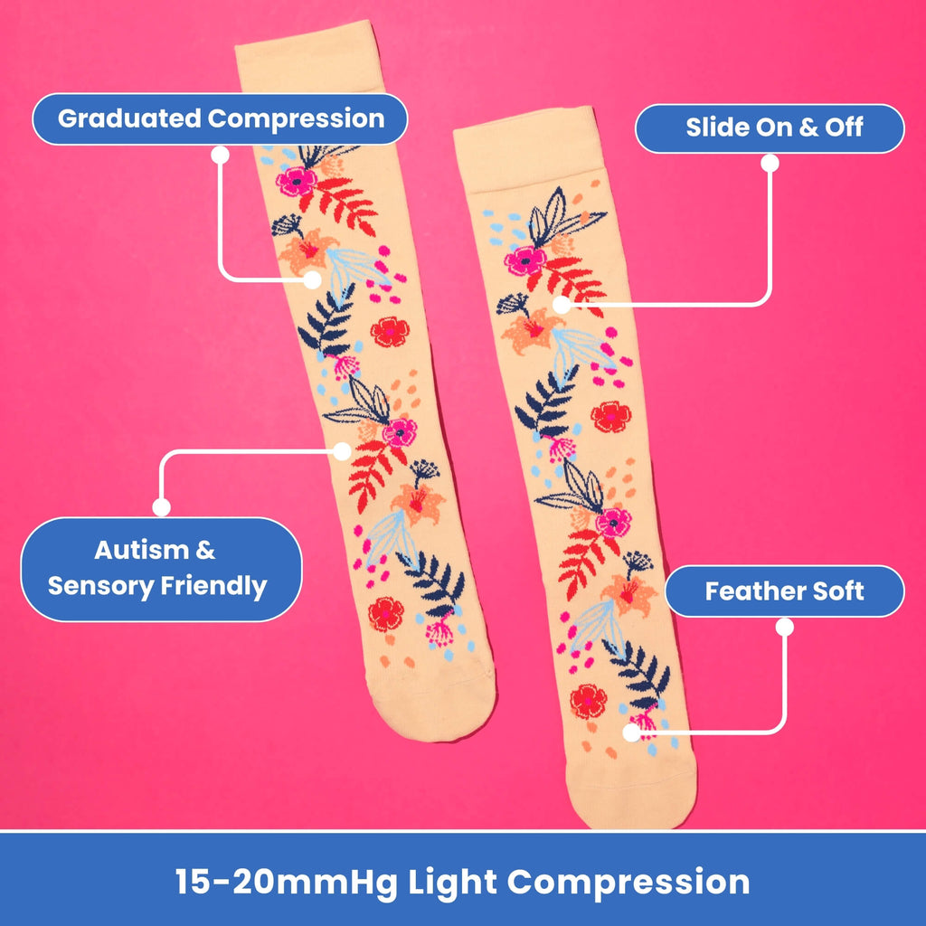 Floral-patterned compression socks flaylay