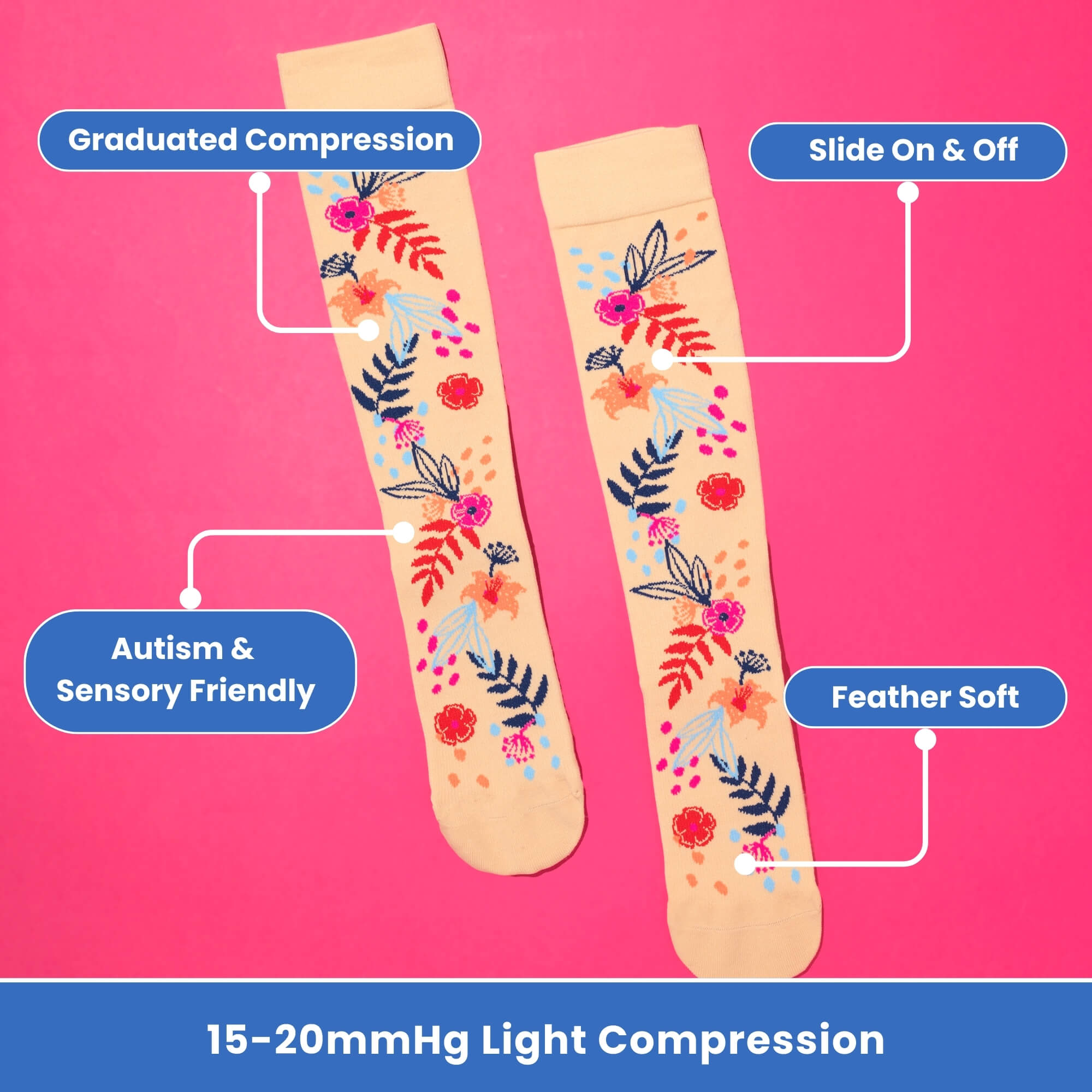 Floral-patterned compression socks flaylay
