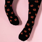 Black compression socks with red lip prints