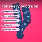 Navy blue compression socks with shark pattern flaylay